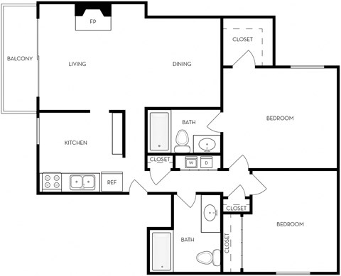 2x2 Stanford Floor Plan, Park Capitol Apartments for rent in Salt Lake City, Utah